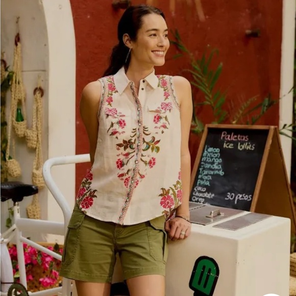 Sundance Willow Linen Floral Sleeveless Top XL / Pink Floral NWT